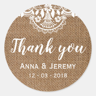 Rustic Burlap Lace Wedger Sticker