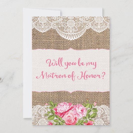 Rustic Burlap Lace Werden Sie meine Ehrenmatrone s Einladung (Vorderseite)
