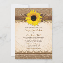 Rustic Burlap Lace Wood Sunflower Wedding Einladung