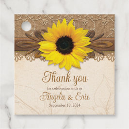 Rustic Burlap Lace Wood Sunflower Wedding Geschenkanhänger