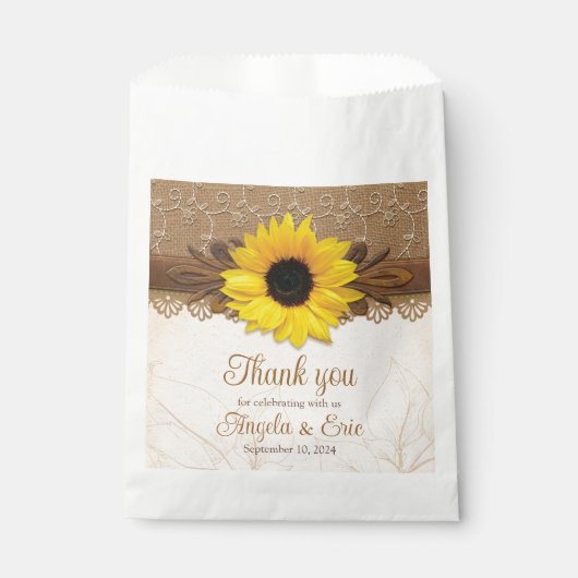 Rustic Burlap Lace Wood Sunflower Wedding Geschenktütchen (Vorderseite)