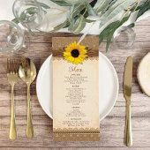 Rustic Burlap Lace Wood Sunflower Wedding Menü
