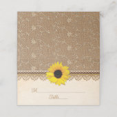 Rustic Burlap Lace Wood Sunflower Wedding Platzkarte (Außenseite Aufgefaltet)