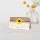 Rustic Burlap Lace Wood Sunflower Wedding Platzkarte (Vorderseite)