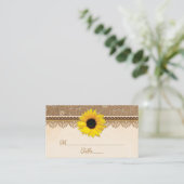 Rustic Burlap Lace Wood Sunflower Wedding Platzkarte (Stehend Vorderseite)