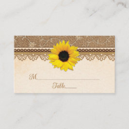 Rustic Burlap Lace Wood Sunflower Wedding Platzkarte
