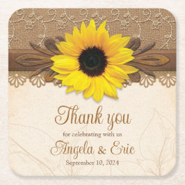 Rustic Burlap Lace Wood Sunflower Wedding Rechteckiger Pappuntersetzer