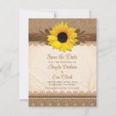 Rustic Burlap Lace Wood Sunflower Wedding Save The Date (Vorderseite)