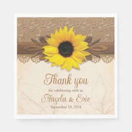 Rustic Burlap Lace Wood Sunflower Wedding Serviette