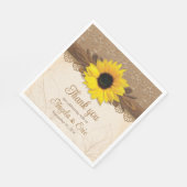 Rustic Burlap Lace Wood Sunflower Wedding Serviette (Ecke)