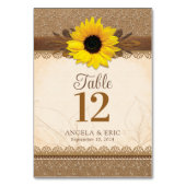 Rustic Burlap Lace Wood Sunflower Wedding Tischnummer (Rückseite)