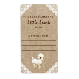 Rustic Burlap Lamb Baby Shower Book Plate