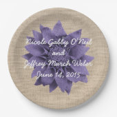 Rustic Burlap Lavender Blume Wedding Pappteller (Vorderseite)