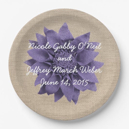 Rustic Burlap Lavender Blume Wedding Pappteller (Vorderseite)