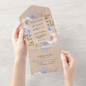 Rustic Burlap Lavender Floral Bouquet Wedding All In One Einladung (Abreißen)