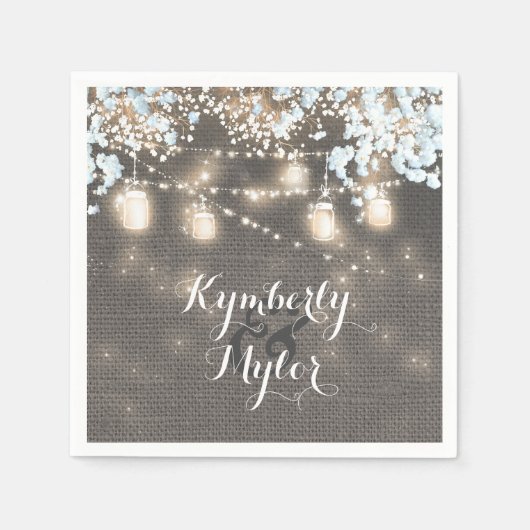 Rustic Burlap Lights Mason Jars Wedding Serviette (Vorderseite)