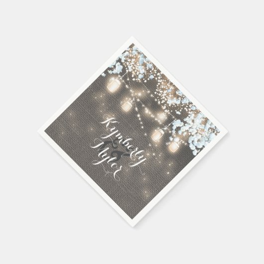 Rustic Burlap Lights Mason Jars Wedding Serviette (Ecke)