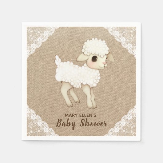 Rustic Burlap Little Lamb Babydusche Papier Napkin Serviette (Vorderseite)