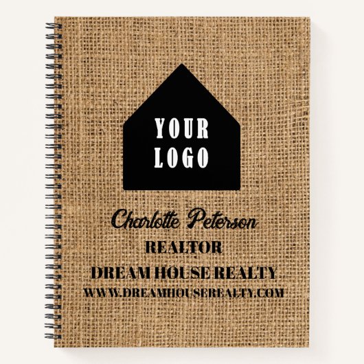 Rustic Burlap Logo Real Anwesen Agent Realtor Notizblock (Vorderseite)