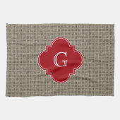 Rustic Burlap Look Cranberry Quatrefolienmonogramm Handtuch (Horizontal)