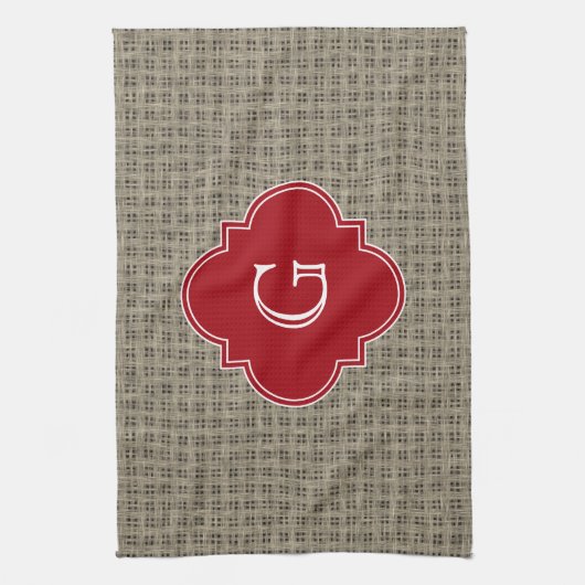 Rustic Burlap Look Cranberry Quatrefolienmonogramm Handtuch (Vertikal)