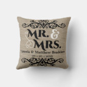 Rustic Burlap Look Mr. und Mrs. Wedding Kissen (Rückseite)