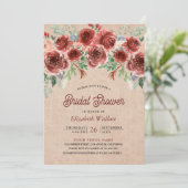 Rustic Burlap Marsala Floral Foto Brautparty Einladung (Stehend Vorderseite)
