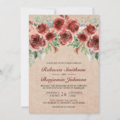Rustic Burlap Marsala Floral Foto QR Code Hochzeit Einladung (Vorderseite)