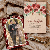 Rustic Burlap Marsala Floral Foto Wedding Save The Date