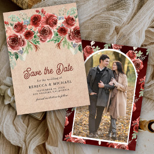 Rustic Burlap Marsala Floral Foto Wedding Save The Date