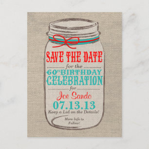 Rustic Burlap & Mason Jar 60 Geburtstag Einladung