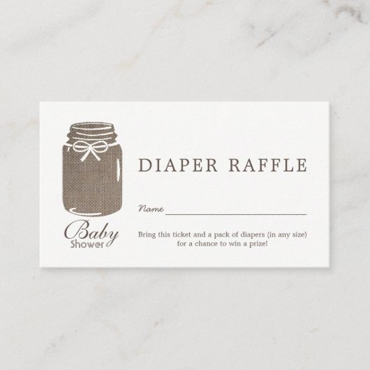 Rustic Burlap Mason Jar Baby Diaper Raffle Ticket Begleitkarte (Vorderseite)