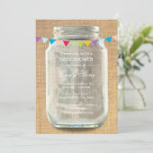 Rustic Burlap Mason Jar Baby Shower Einladung (Stehend Vorderseite)