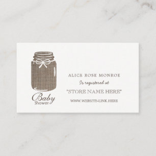 Rustic Burlap Mason Jar Baby Shower Geschenkregist Begleitkarte