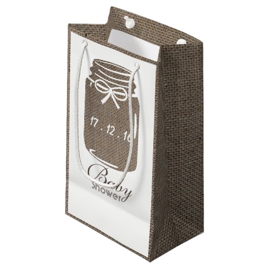 Rustic Burlap Mason Jar Baby Shower Kleine Geschenktüte (Vorderseite Schrägansicht)