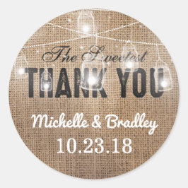 Rustic Burlap Mason Jar Danke Runder Aufkleber