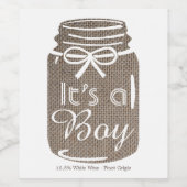 Rustic Burlap Mason Jar New Baby Boy Ankündigung Weinetikett (Einzelnes Label)