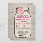 Rustic Burlap Mason Jar Pink Gerbera Brautparty Einladung (Vorne/Hinten)