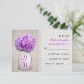 Rustic Burlap Mason Jar Pink Hydrangea UAWG RSVP Karte (Stehend Vorderseite)