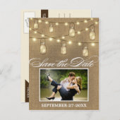 Rustic Burlap Mason Jar Save the Date Postkarten (Vorne/Hinten)