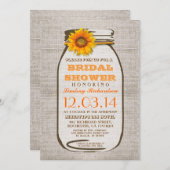 Rustic Burlap Mason Jar Sunflower Brautparty Einladung (Vorne/Hinten)
