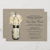 Rustic Burlap Mason Jar und Wildblumen Einladung (Vorne/Hinten)