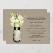 Rustic Burlap Mason Jar und Wildblumen Hochzeit Einladung (Vorne/Hinten)