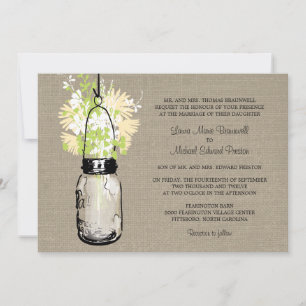 Rustic Burlap Mason Jar und Wildblumen Hochzeit Einladung