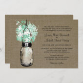Rustic Burlap Mason Jar und Wildblumen Hochzeit Einladung (Vorne/Hinten)