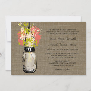 Rustic Burlap Mason Jar und Wildblumen Hochzeit Einladung
