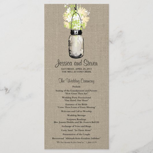 Rustic Burlap Mason Jar und Wildblumen Programm (Vorderseite)