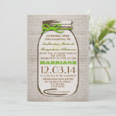 Rustic Burlap Mason Jar Wedding Einladung (Stehend Vorderseite)