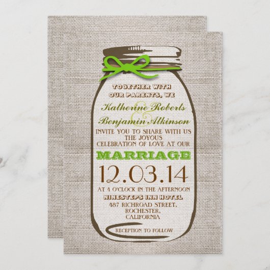 Rustic Burlap Mason Jar Wedding Einladung (Vorne/Hinten)
