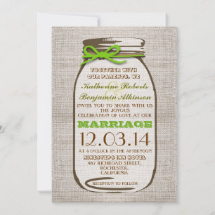 Rustic Burlap Mason Jar Wedding Einladung